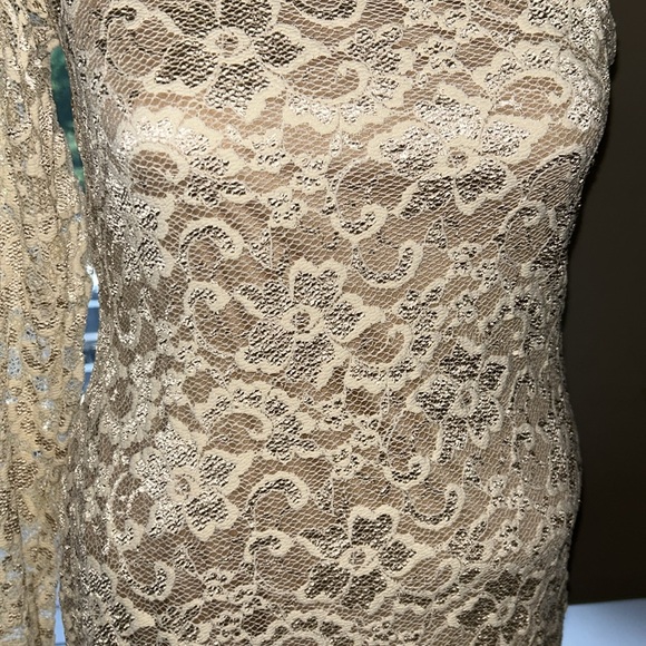 Fredericks of Hollywood Lace Asymmetrical Hem One Sleeve Dress Cream Size XL - Picture 3 of 8